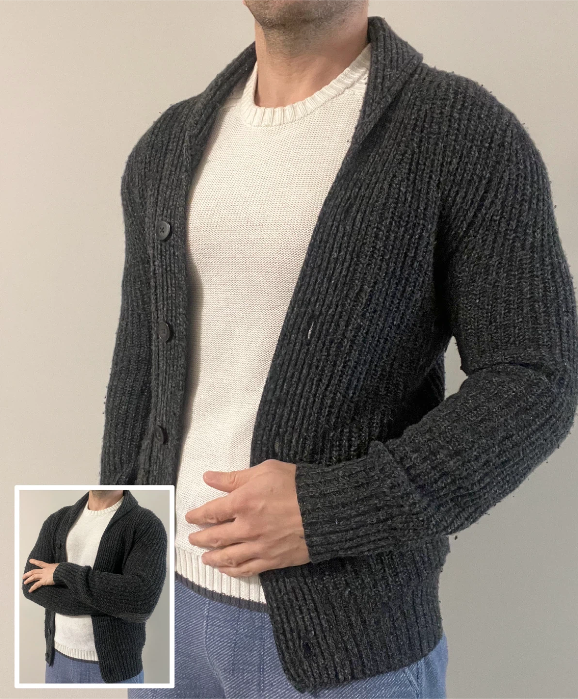 H&M Men’s Dark Grey Knit Cardigan – Size M