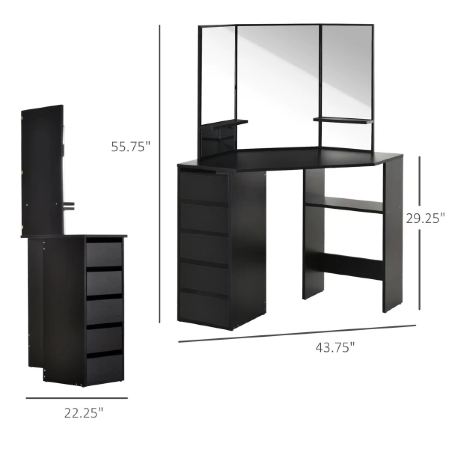 Corner Vanity with Tri-Fold Mirror - Black - photo 2