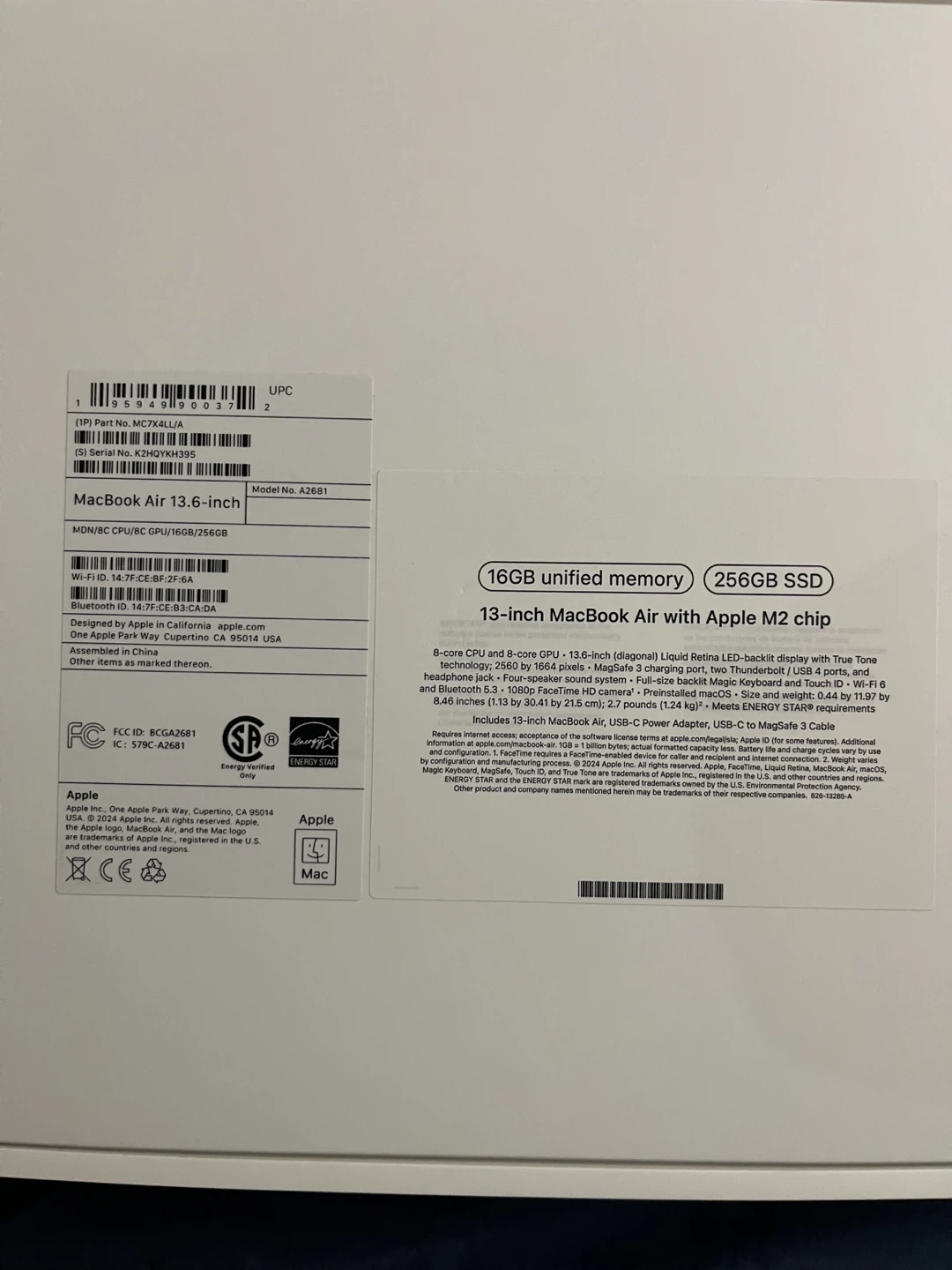 Box Only:  Apple MacBook Air 2024 13.6-inch M2 Chip 256GB - photo 2