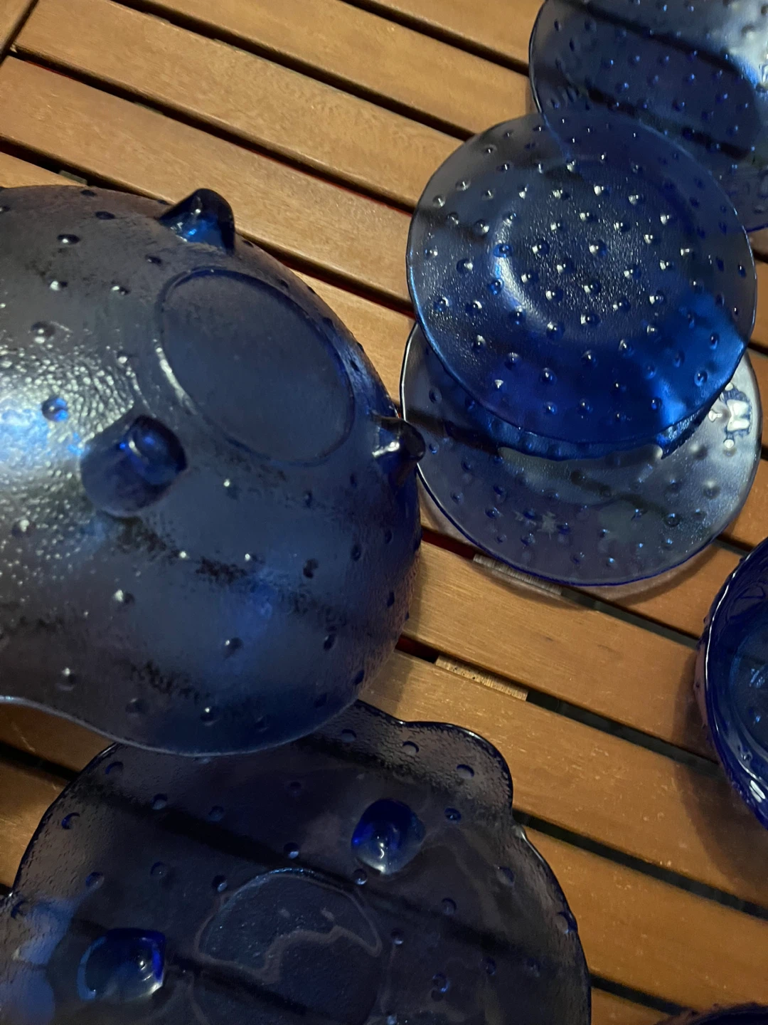 Vintage Blue Glass Hobnail Dish Set - 11 Pieces - photo 4