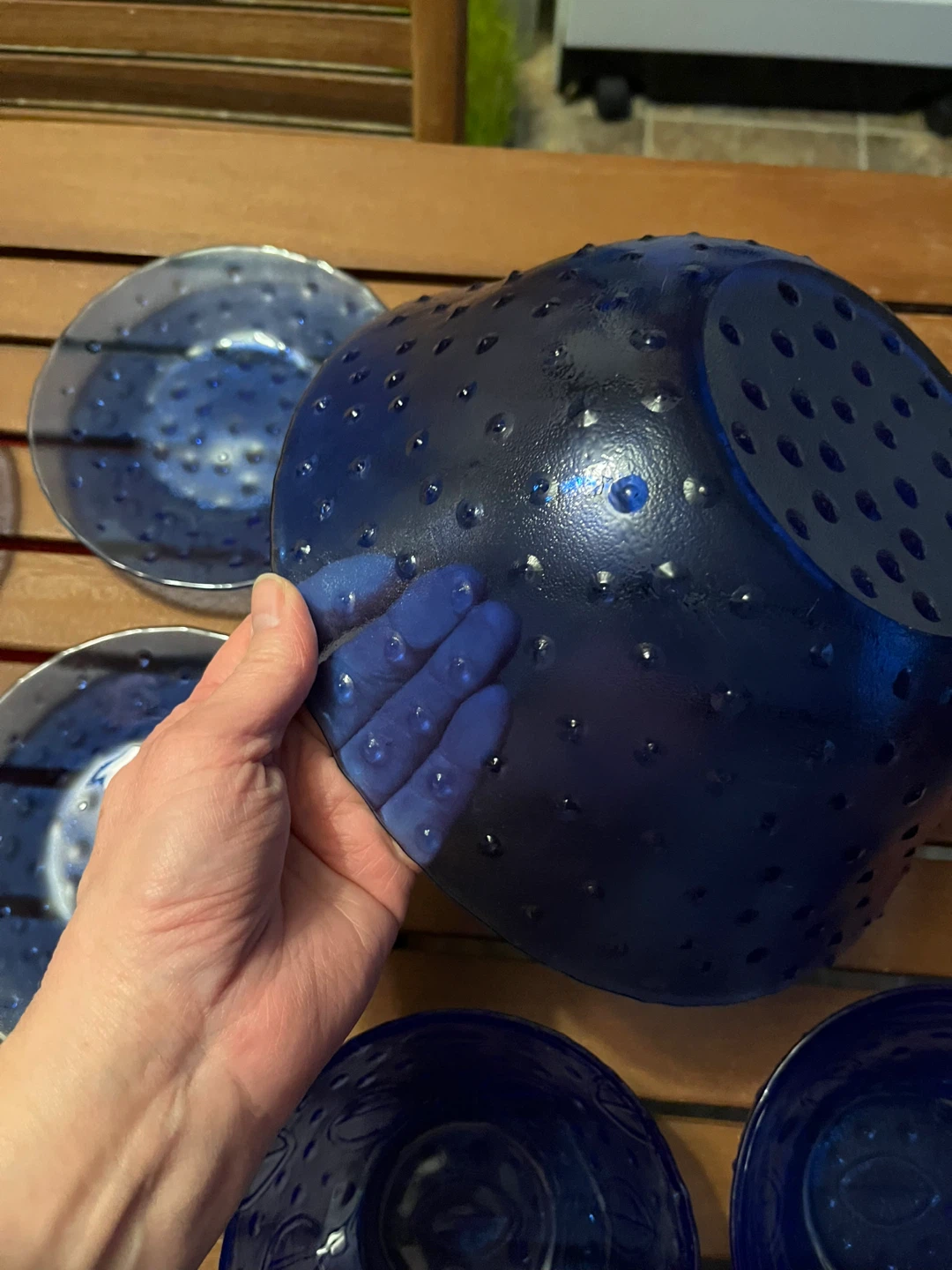 Vintage Blue Glass Hobnail Dish Set - 11 Pieces - photo 2