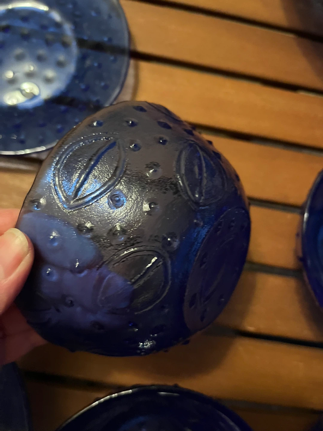 Vintage Blue Glass Hobnail Dish Set - 11 Pieces - photo 3
