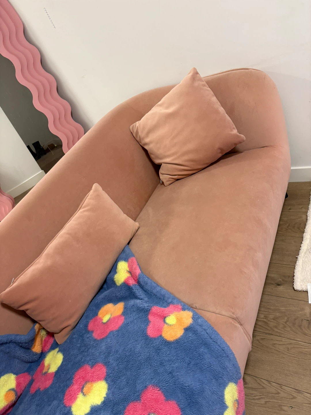 Vintage Pink Sofa with Pillows (blanket not included)