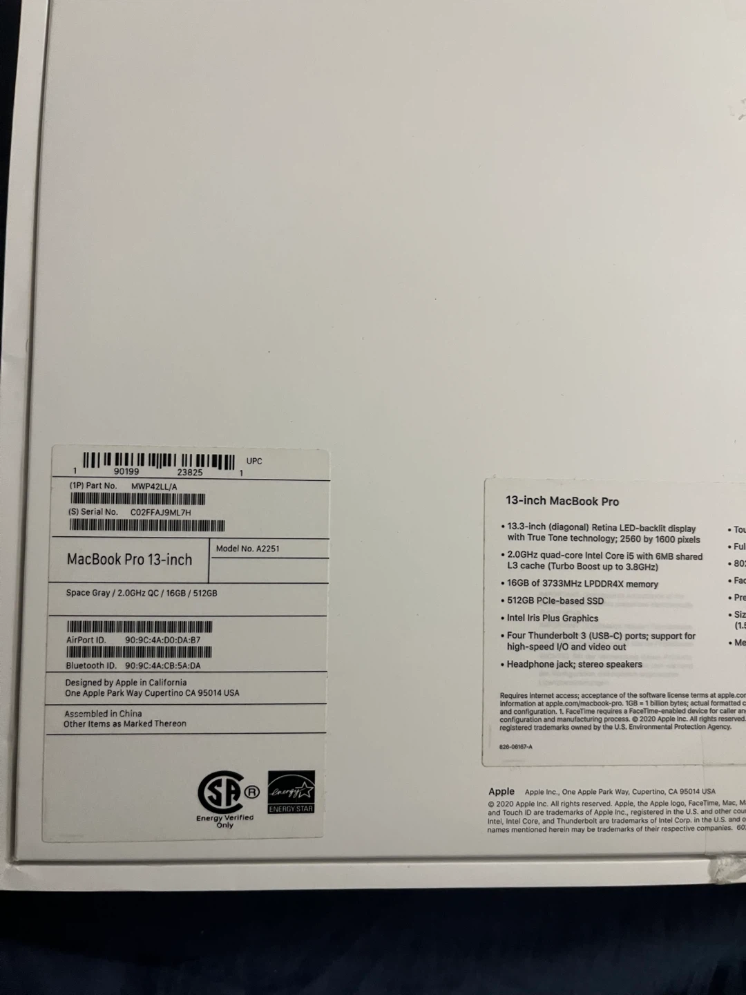 Box Only :MacBook Pro 13-inch Space Gray 512GB - photo 2