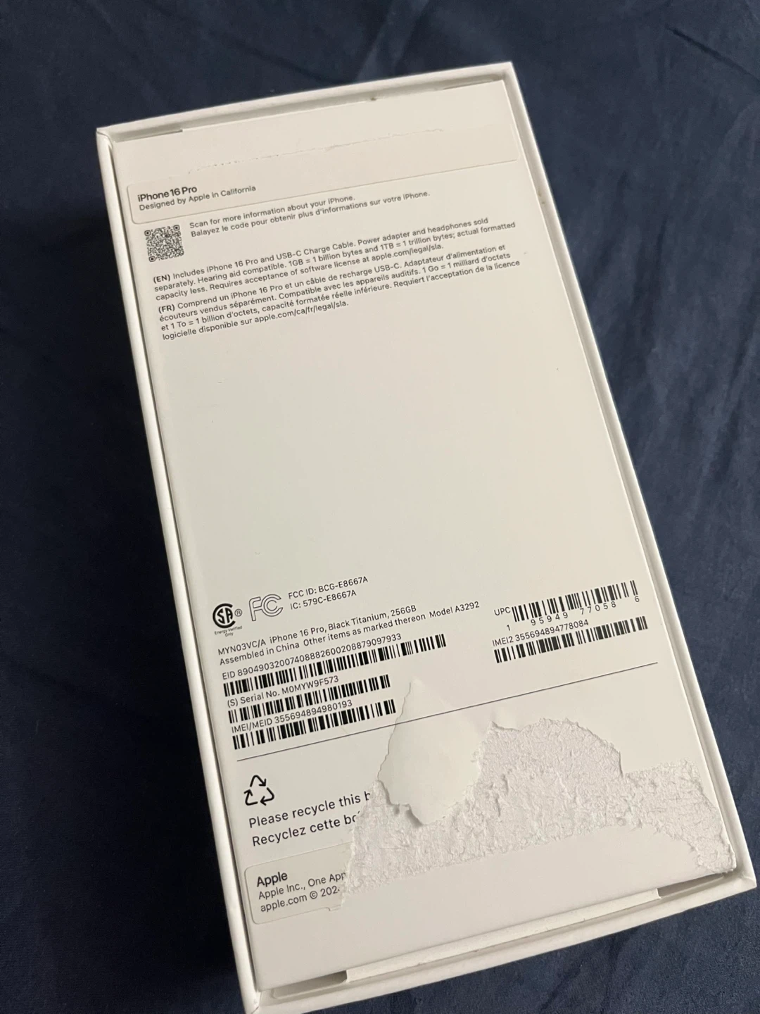 Box Only : iPhone 16 Pro, Black Titanium, 256GB - photo 2