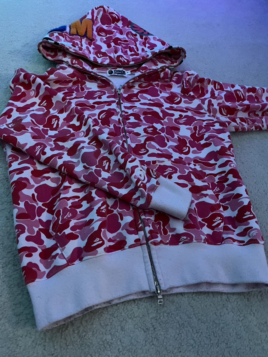 A Bathing Ape Pink Camo Shark Hoodie - Size M