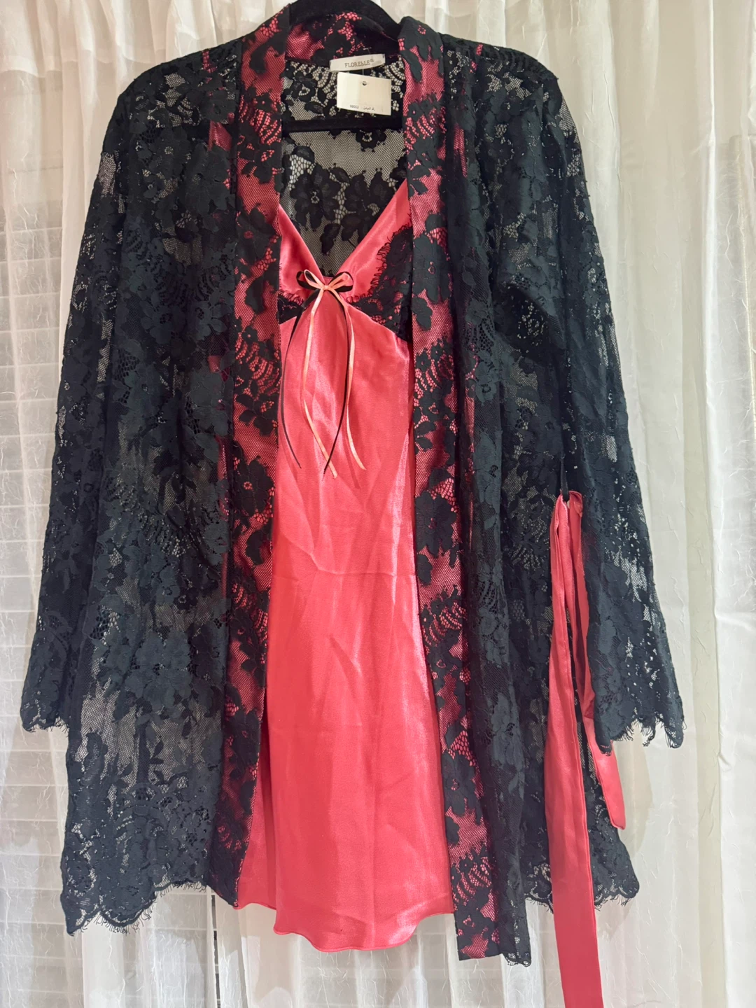 Lace Robe & Slip Set - Pink & Black