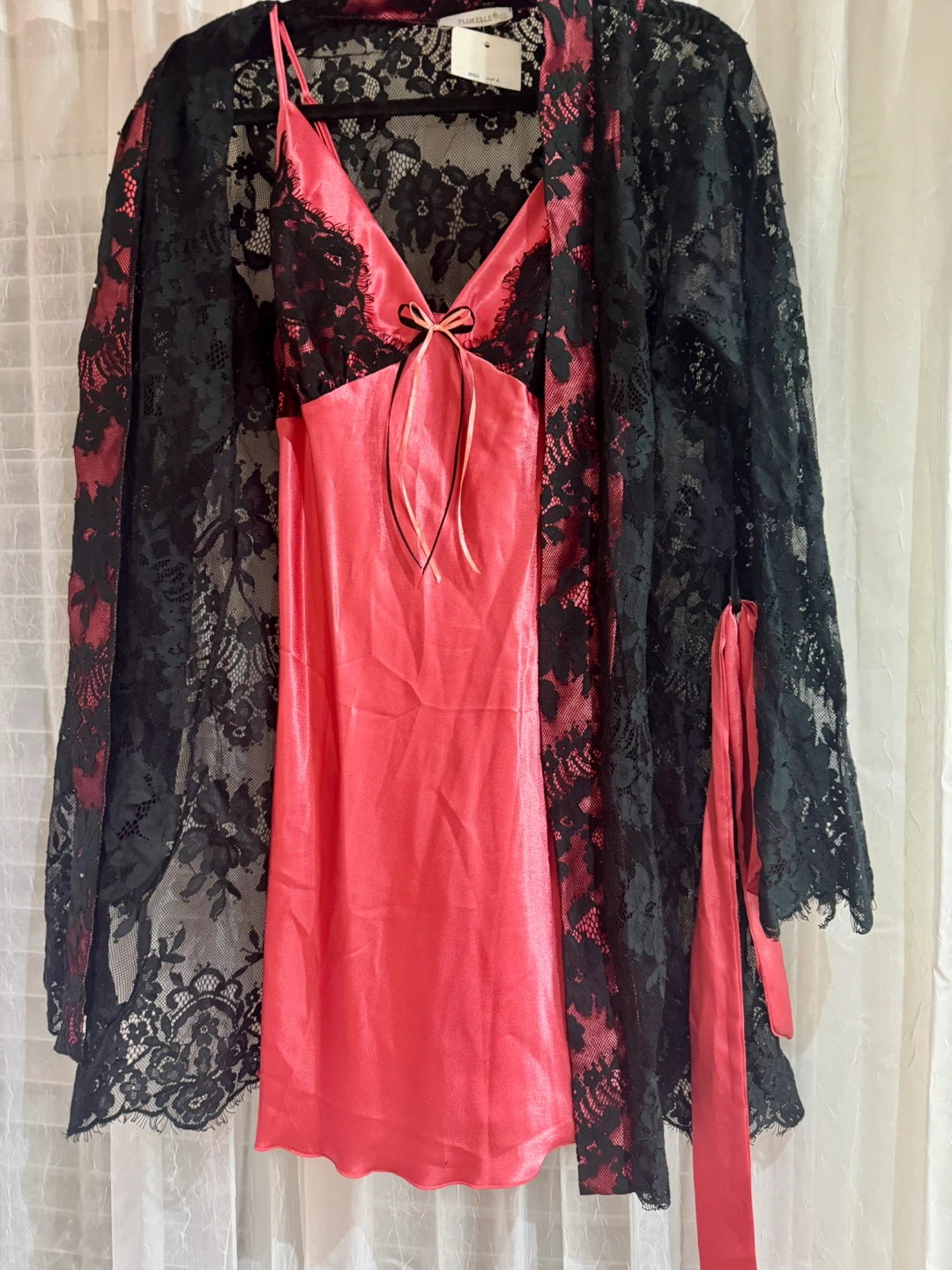 Lace Robe & Slip Set - Pink & Black - photo 2