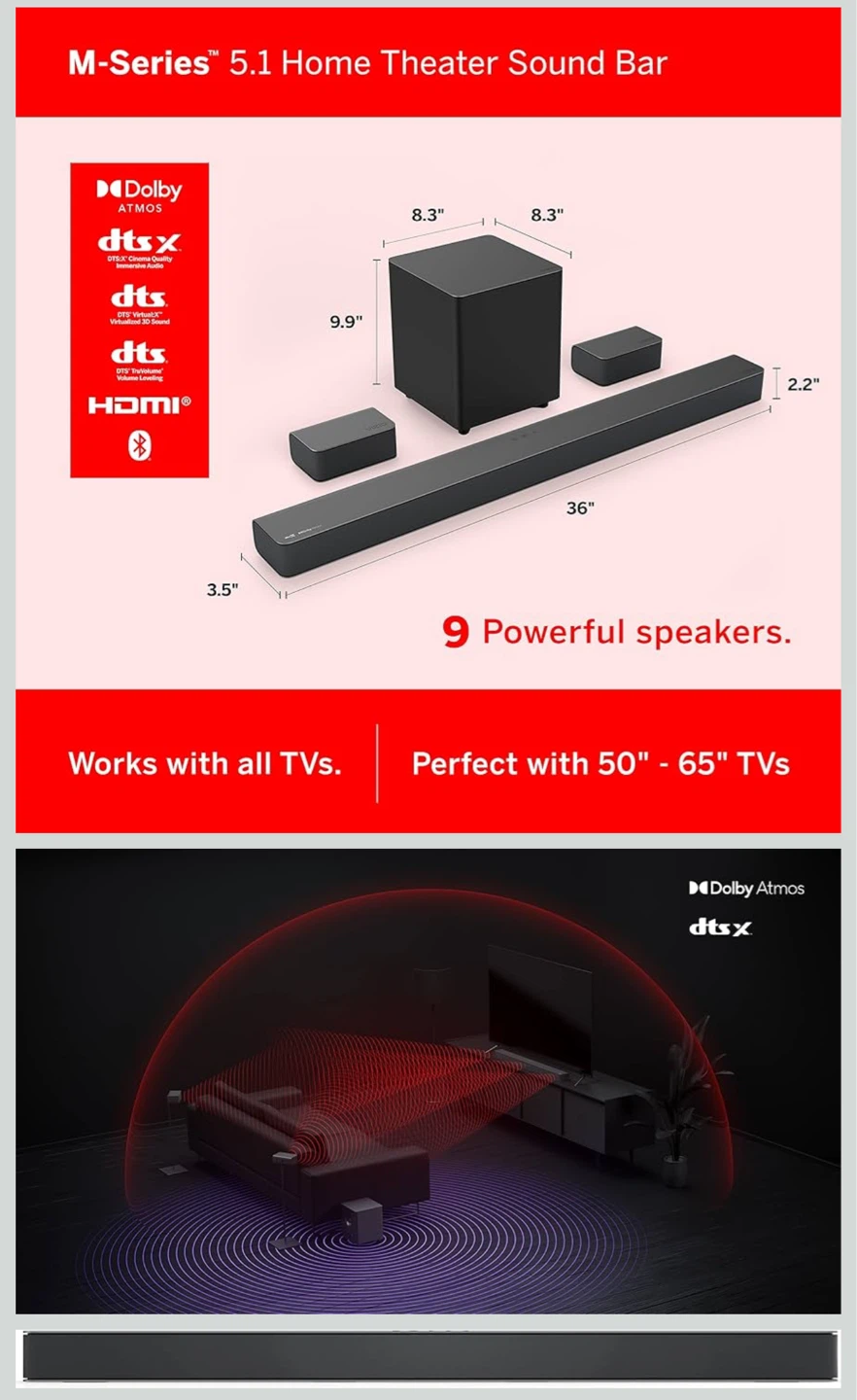 Vizio M-Series 5.1 Atmos Soundbar (M51ax-J6) w/ Sub + Surrounds - photo 2