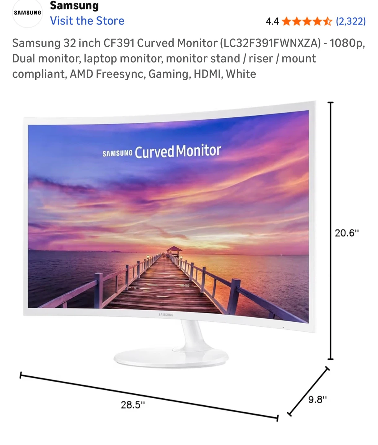 Samsung 32” Curved Monitor (1080p, HDMI/DP)