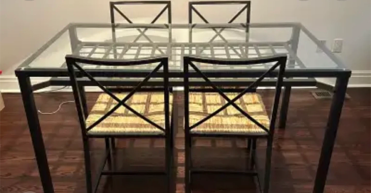 Glass Top Dining Table with 4 Chairs
