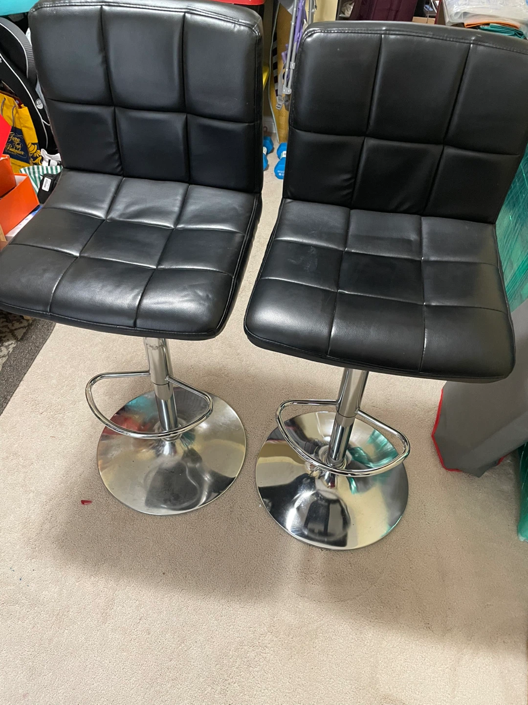 Pair of Black Adjustable Height Bar Stools