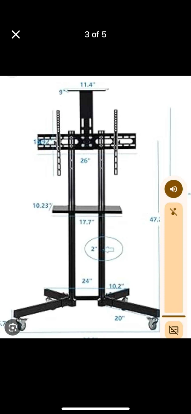 Rolling TV Stand with Mount - Black - photo 3