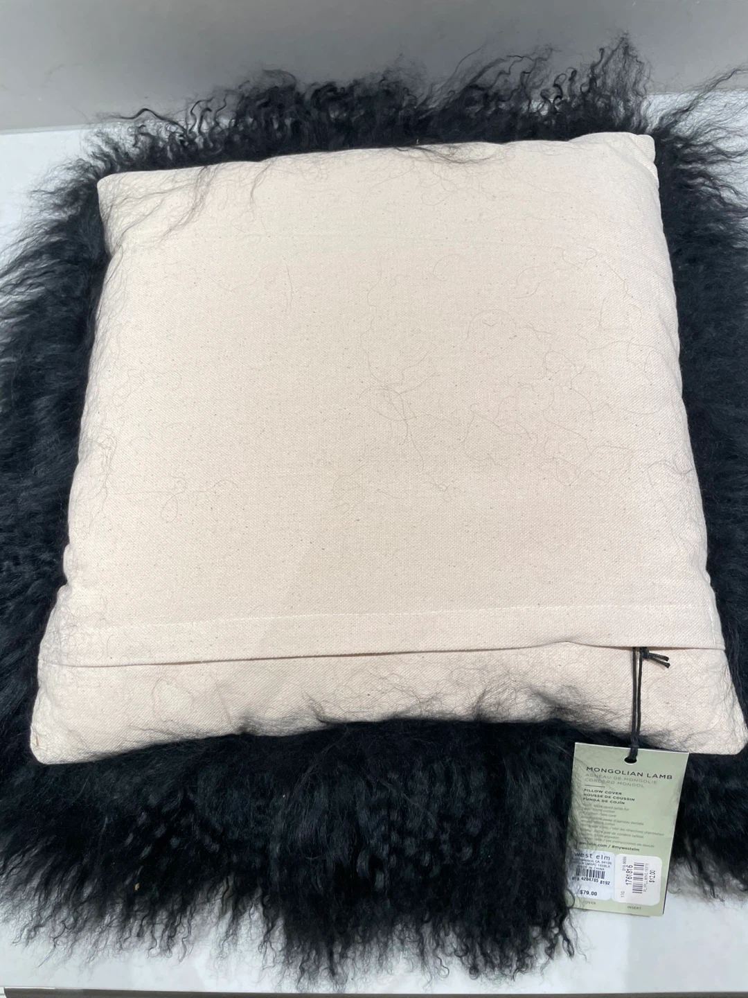 New West Elm Black Mongolian Lamb 15x15 Pillow - photo 3