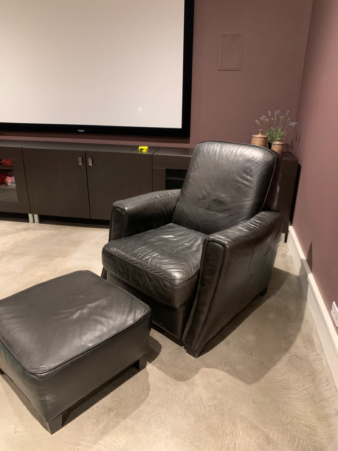 Black Leather Armchair and Ottoman Set - photo 2
