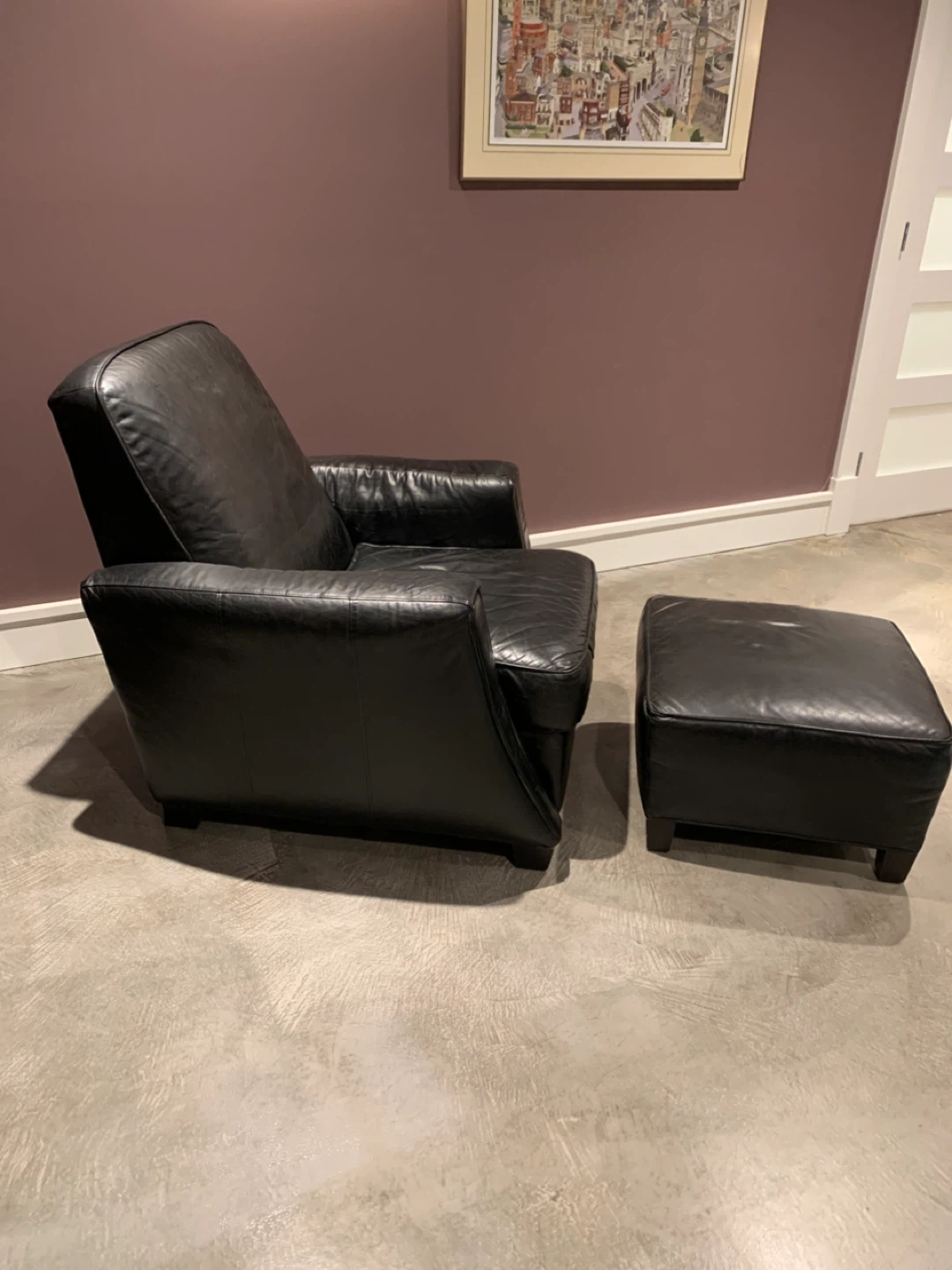 Black Leather Armchair and Ottoman Set - photo 3