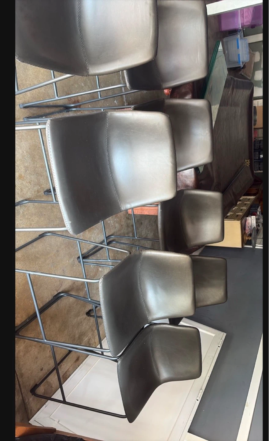 Set of 8 Gray Leather Bar Stools