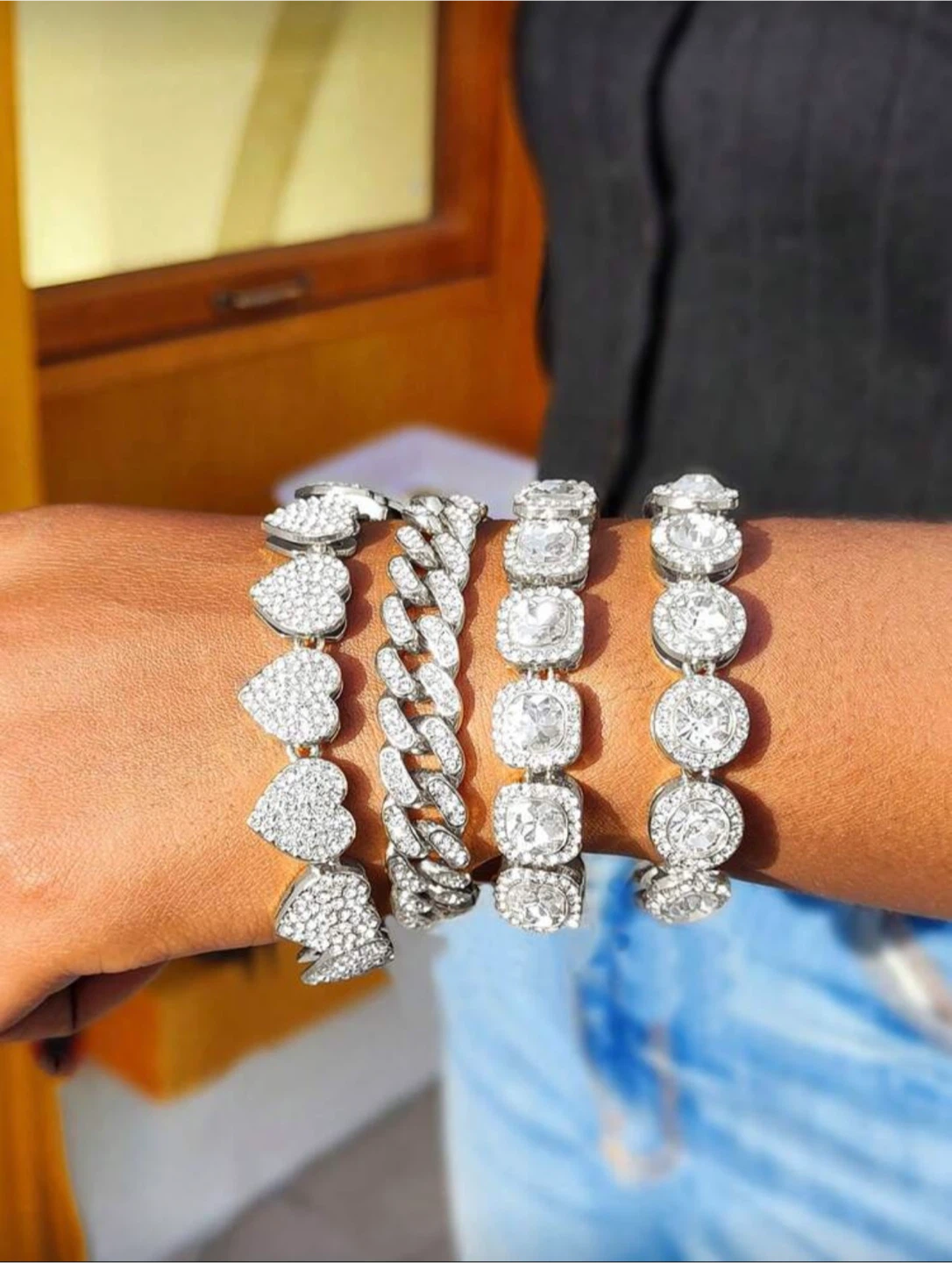 Silver Bracelets with Rhinestones - photo 3