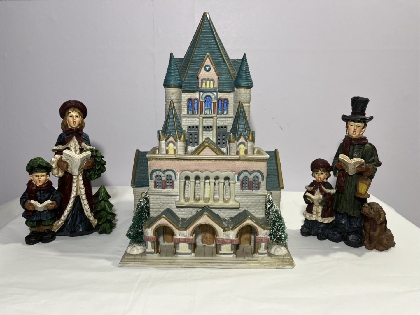 Christmas Carolers Church Figurine Set
