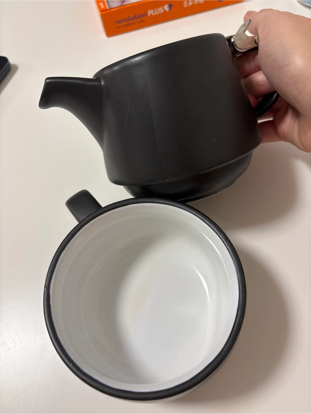 Black Ceramic Teapot with Cup - photo 2