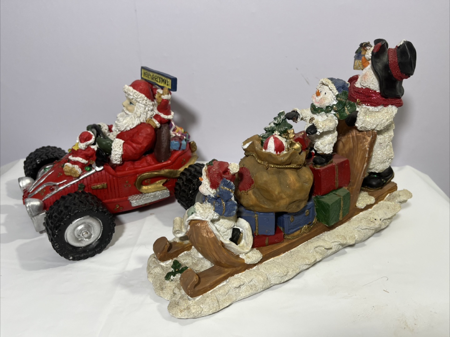 Christmas Santa Claus Car & Snowman Sleigh Figurines - photo 5