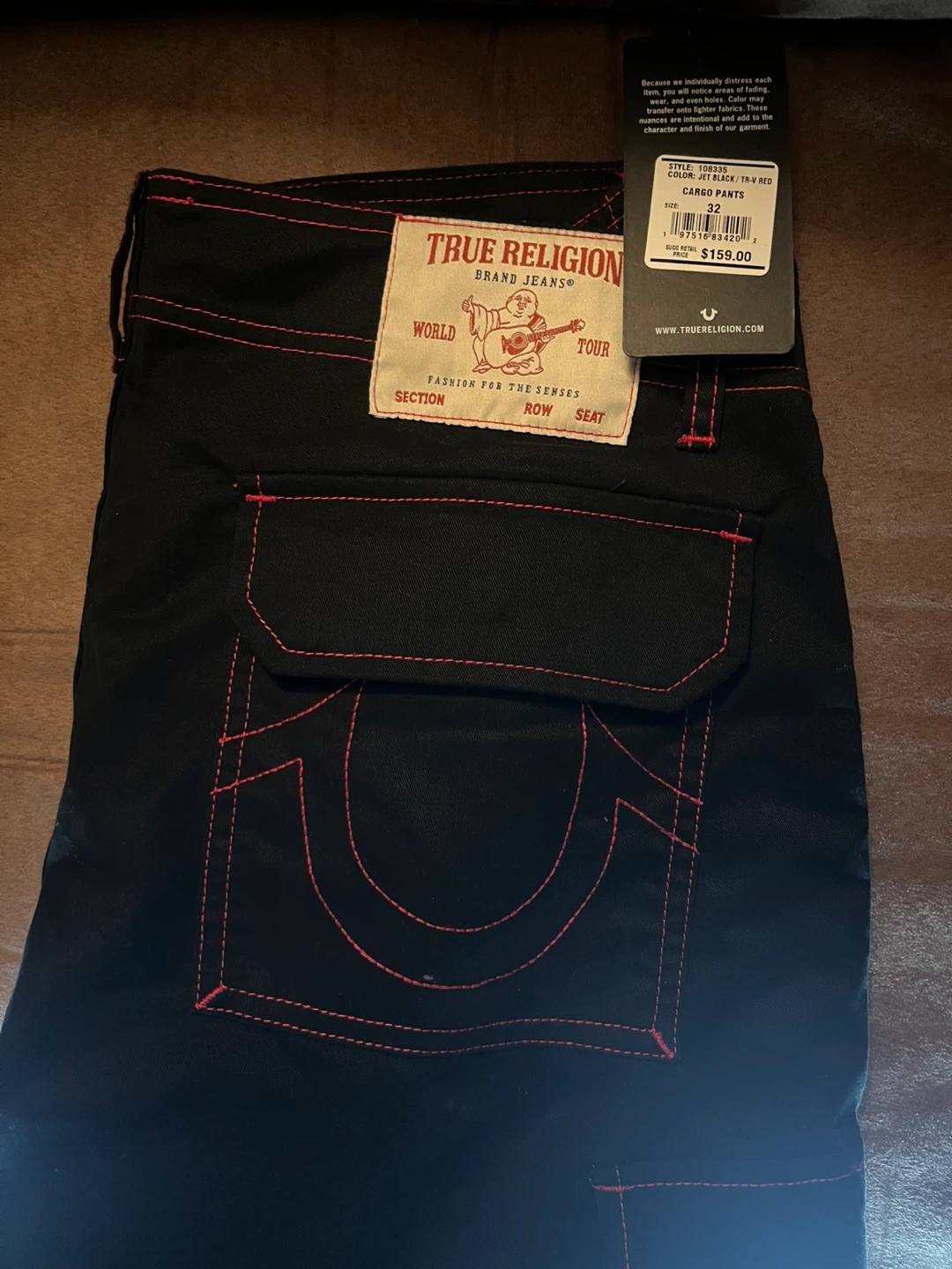 True Religion Cargo Pants - Black & Red - Size 32 - NEW - photo 2