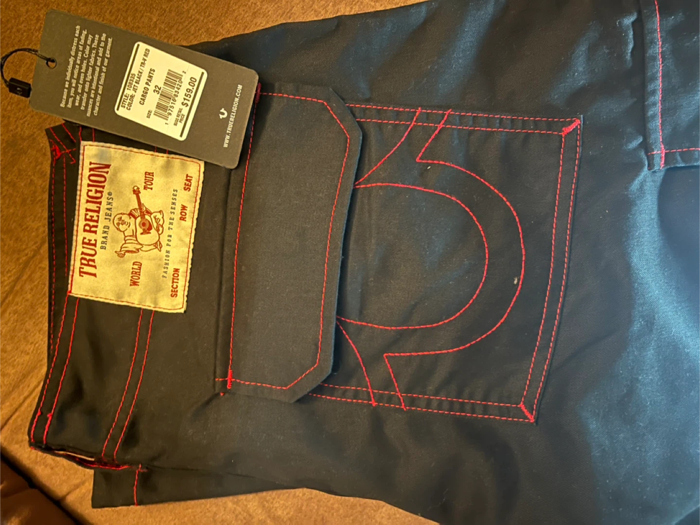 True Religion Cargo Pants - Black & Red - Size 32 - NEW