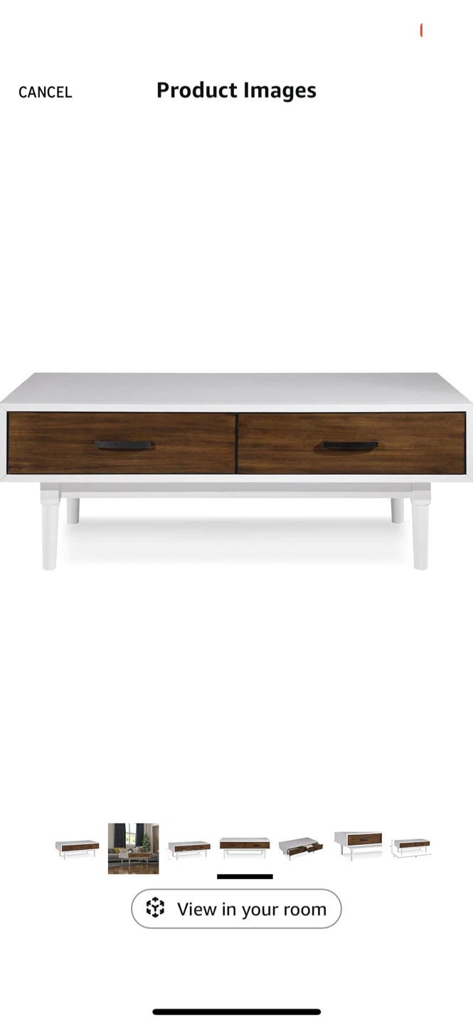 White & Wood Coffee Table with Drawers