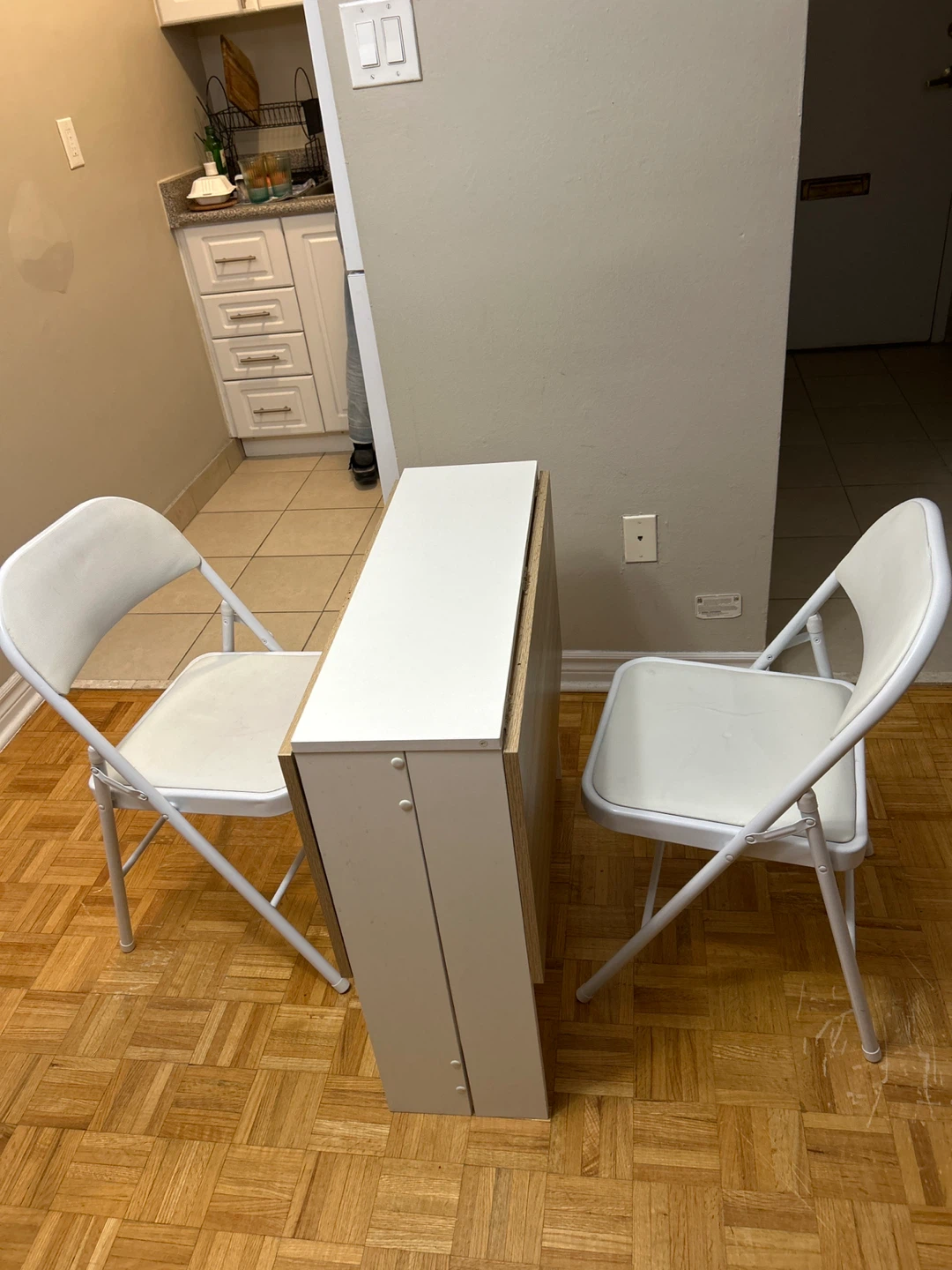 Folding Dining Table with Two White Folding Chairs - photo 2