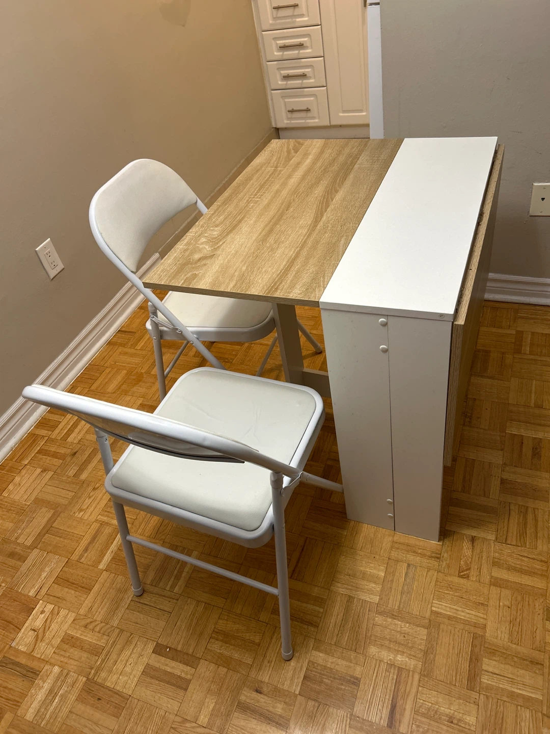 Folding Dining Table with Two White Folding Chairs - photo 3