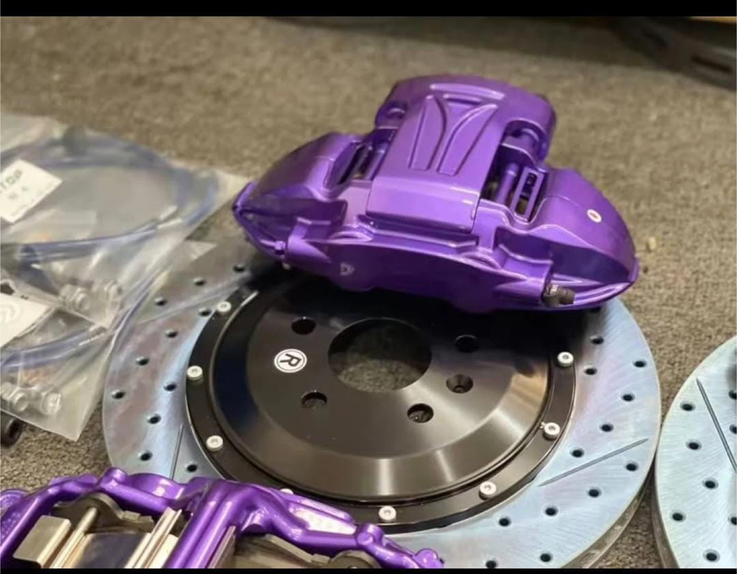 Drilled and  slotted brake pads, rotor and caliper