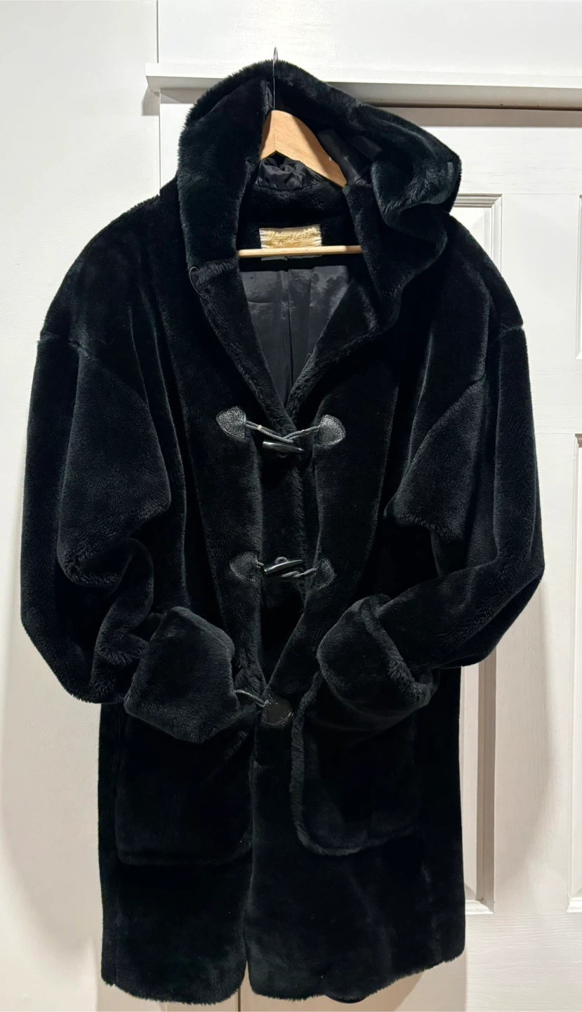 Black Faux Fur Toggle Coat