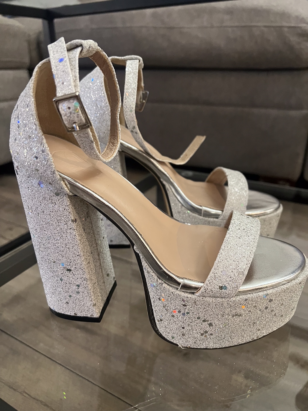 Silver Glitter Platform Heels - photo 4