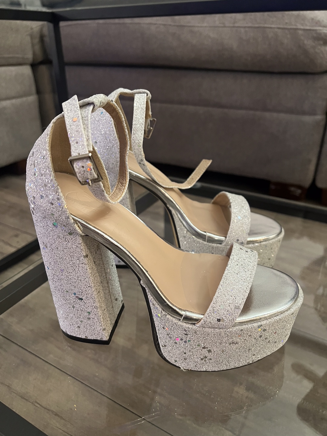 Silver Glitter Platform Heels - photo 5