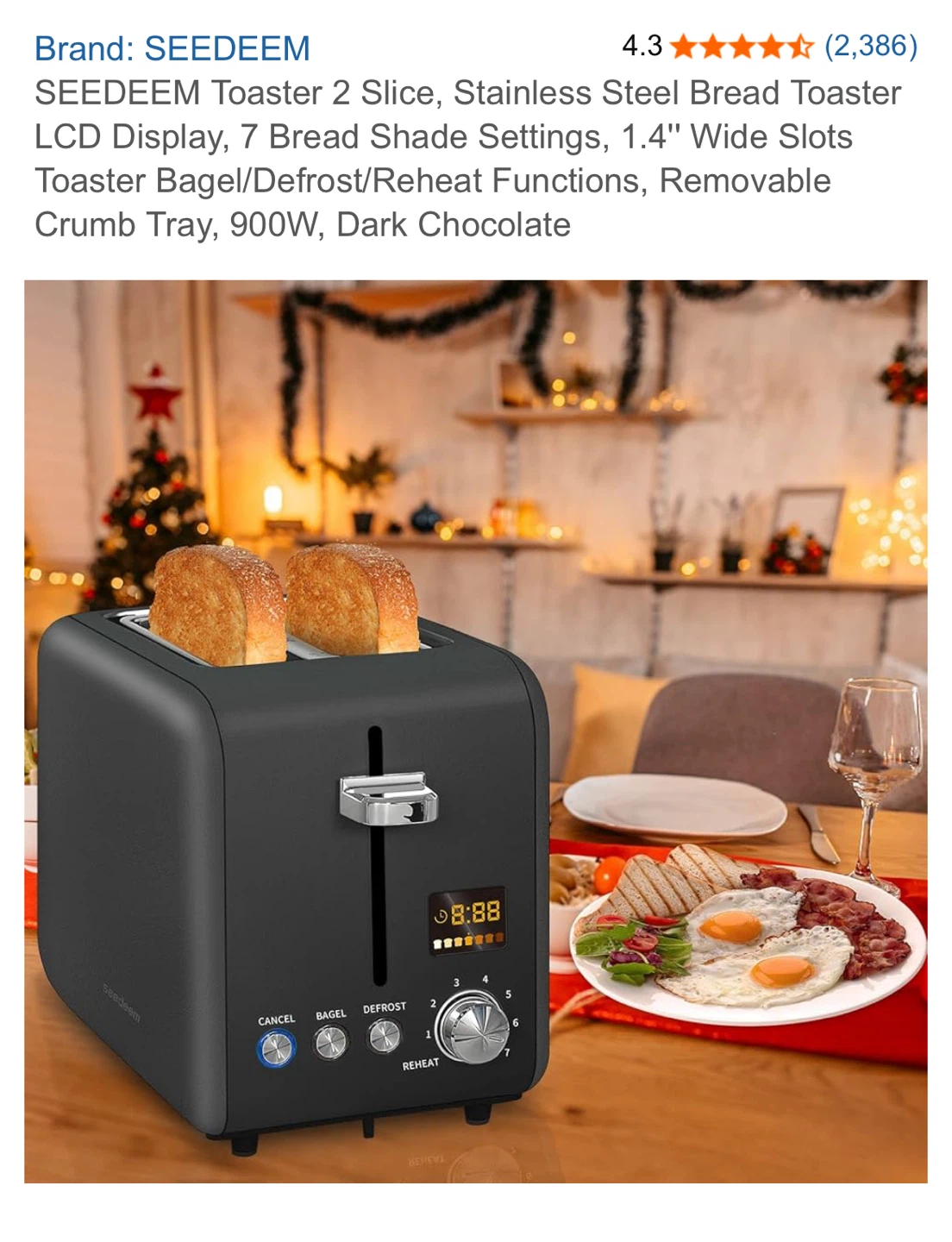 SEEDEEM 2-Slice Stainless Steel Toaster - Dark Chocolate - photo 3