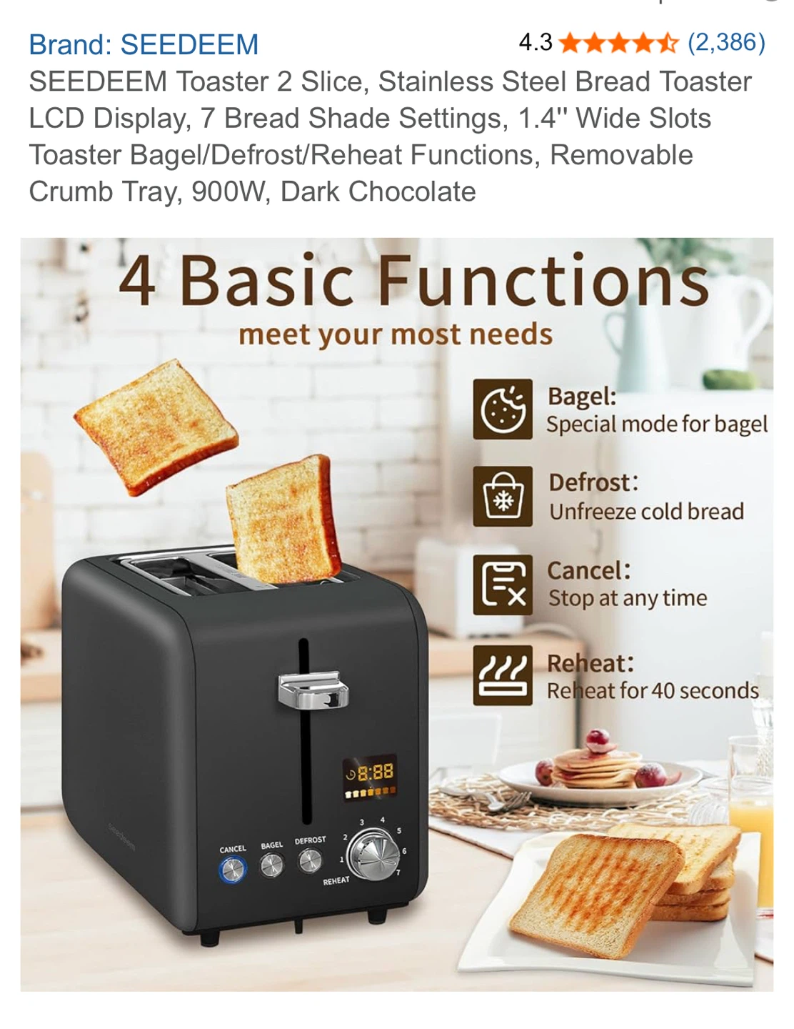 SEEDEEM 2-Slice Stainless Steel Toaster - Dark Chocolate - photo 5