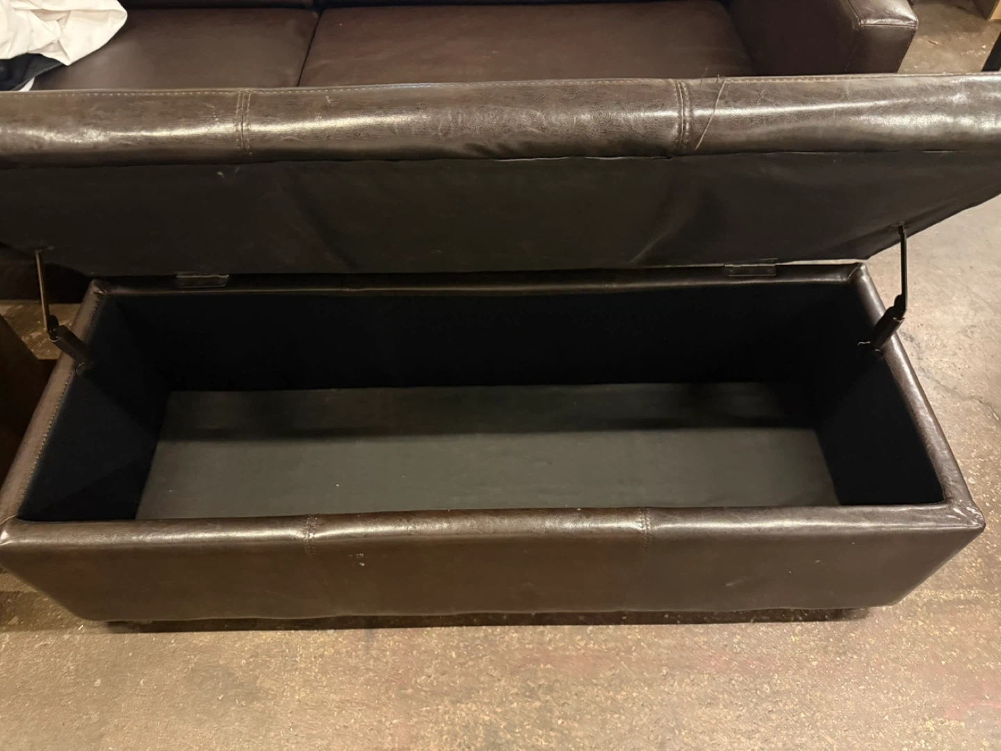 Modern Dark Brown Leather Sofa + 2 Storage Ottomans (Delivered!) - photo 5