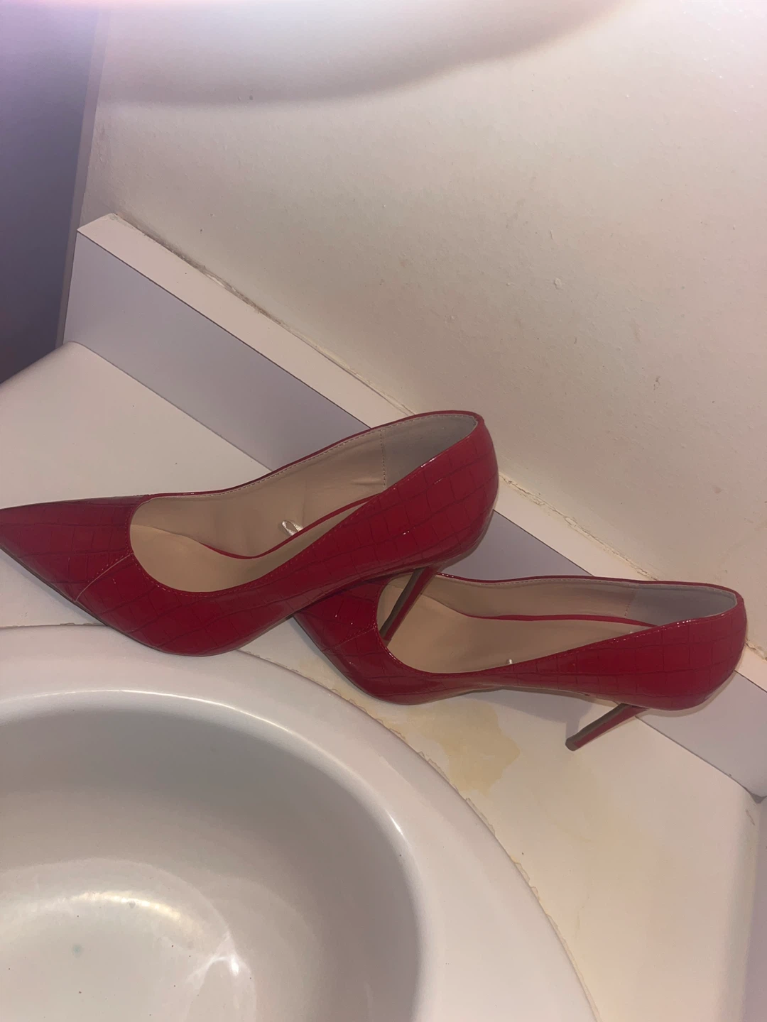 Red Croc-Embossed Pointed Heels - photo 2