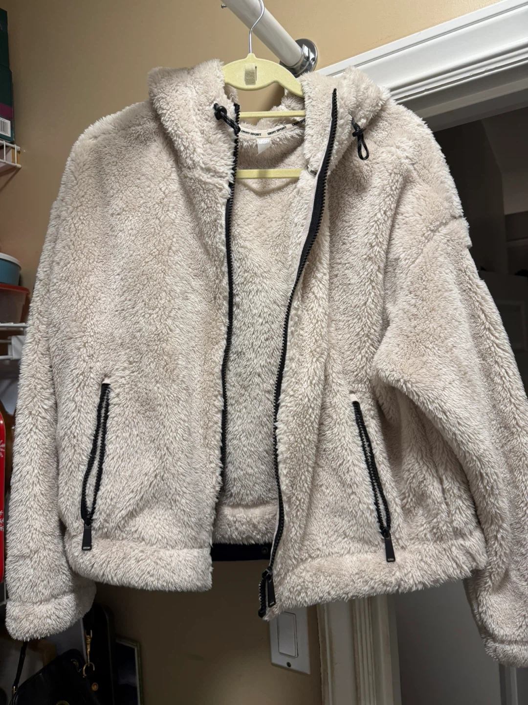 DKNY Sport Beige Sherpa Hoodie - Size L
