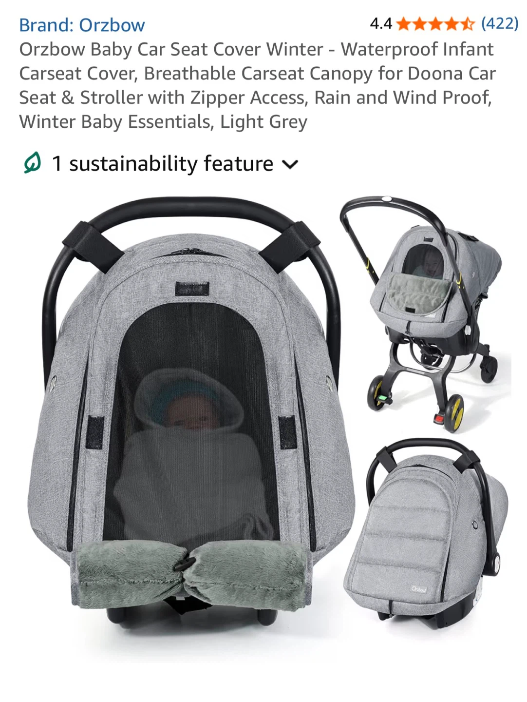 Orzbow Baby Car Seat Cover - Grey - photo 3