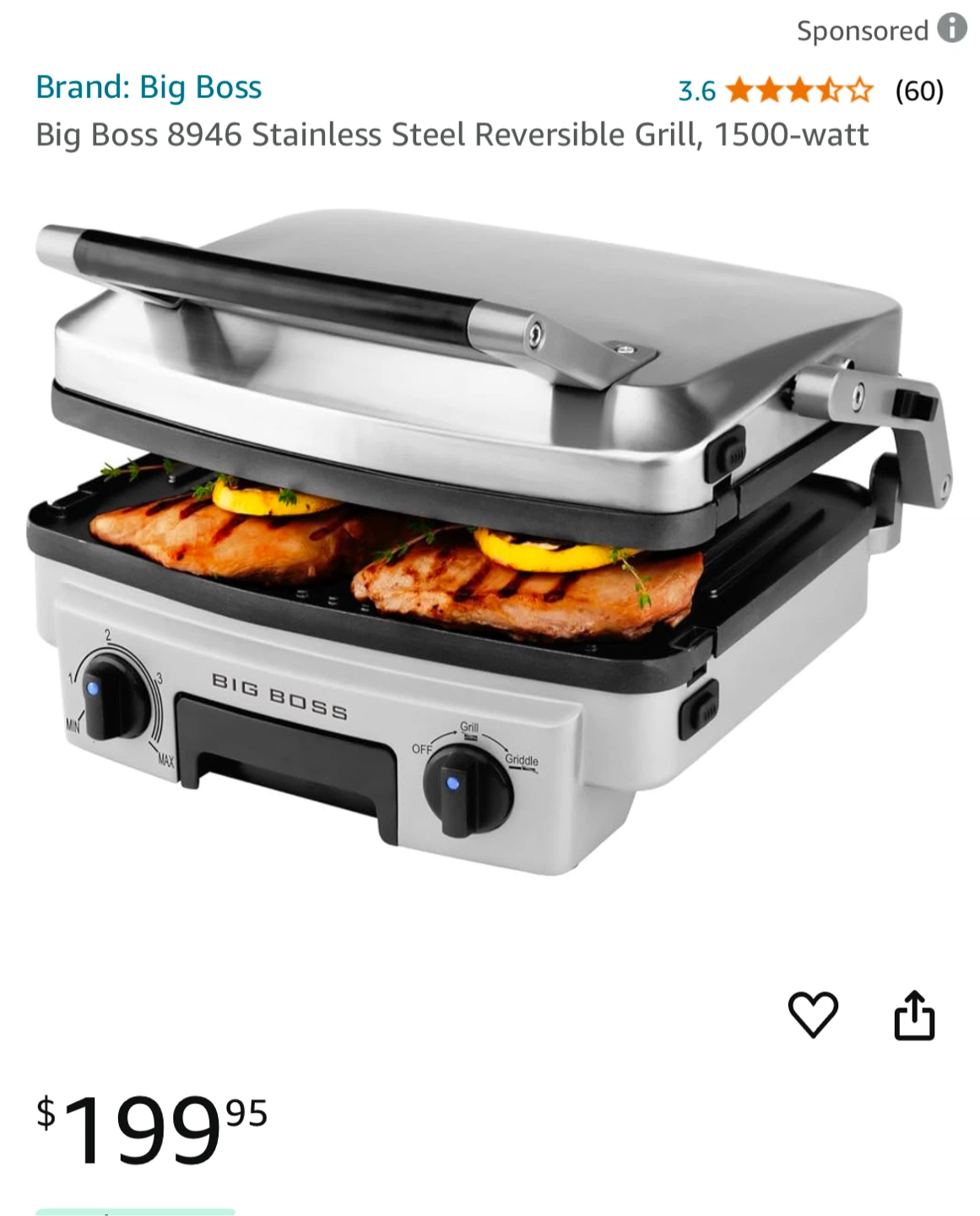 Big Boss 8946 Stainless Steel Reversible Grill