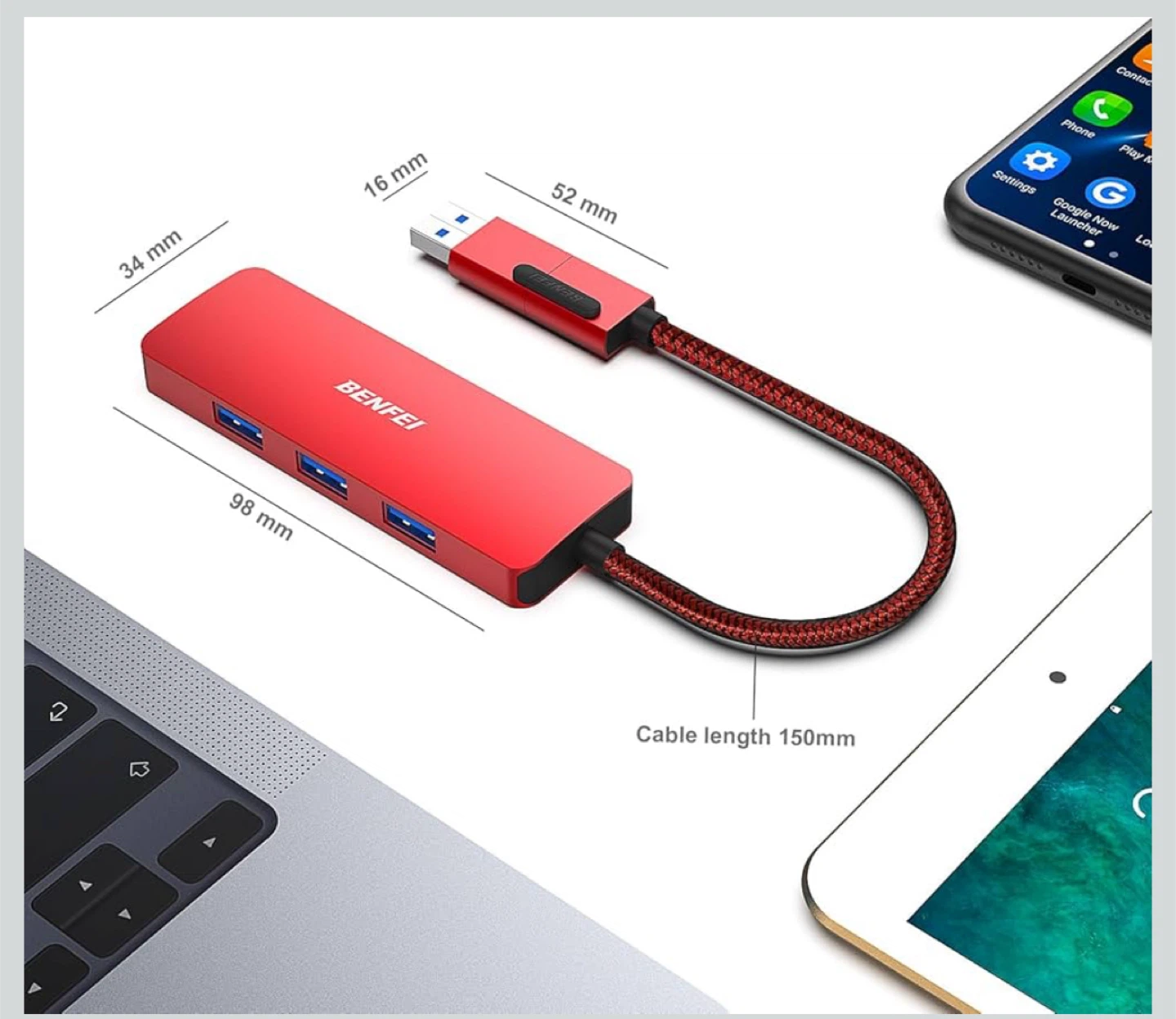 BENFEI 4-in-1 USB Hub - Red - photo 5