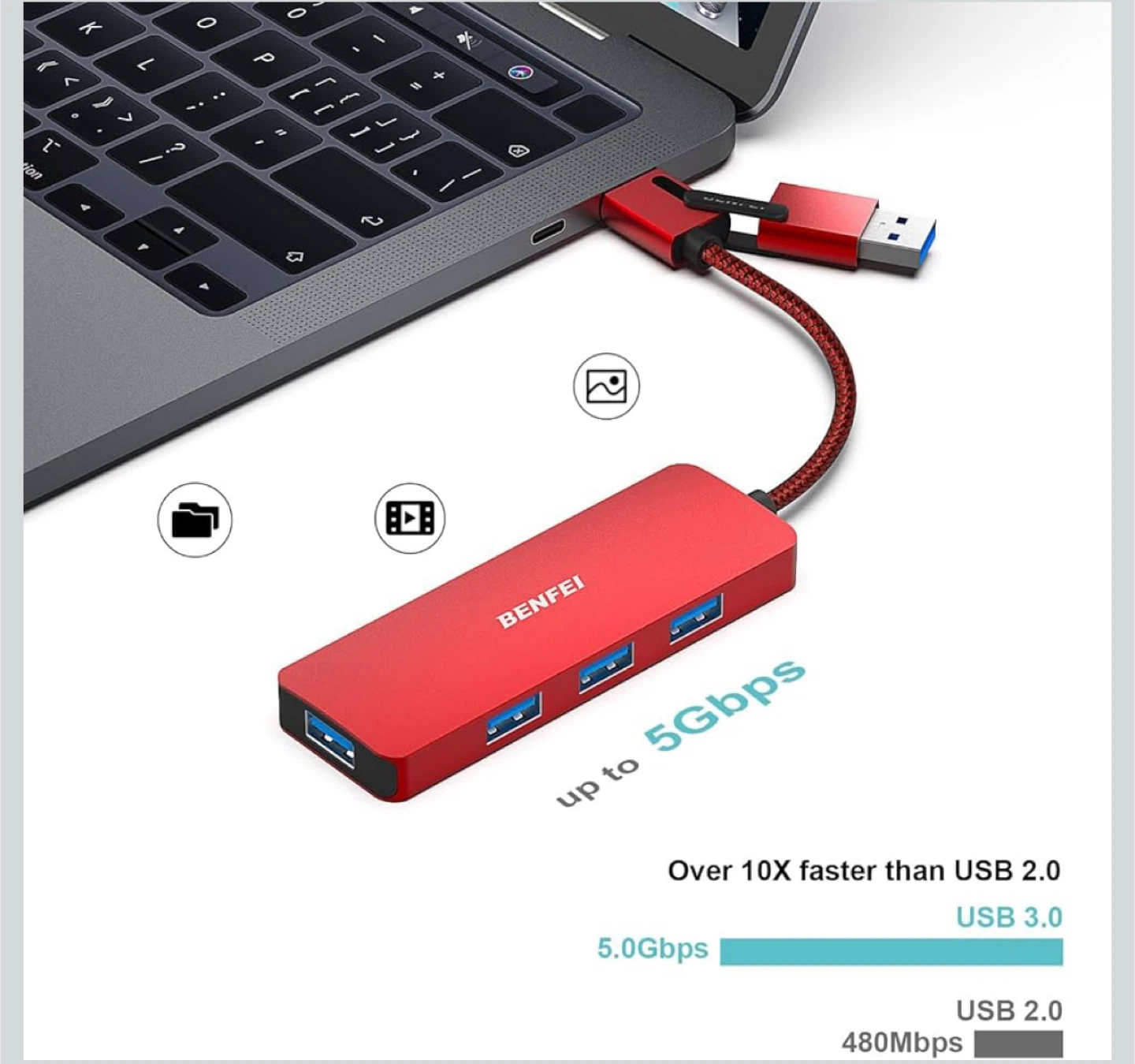 BENFEI 4-in-1 USB Hub - Red - photo 3