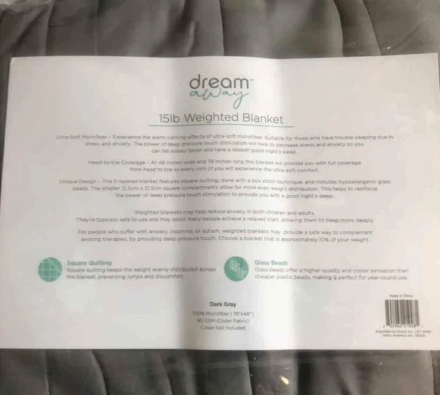Dream Away 15lb Weighted Blanket - Dark Grey - photo 2