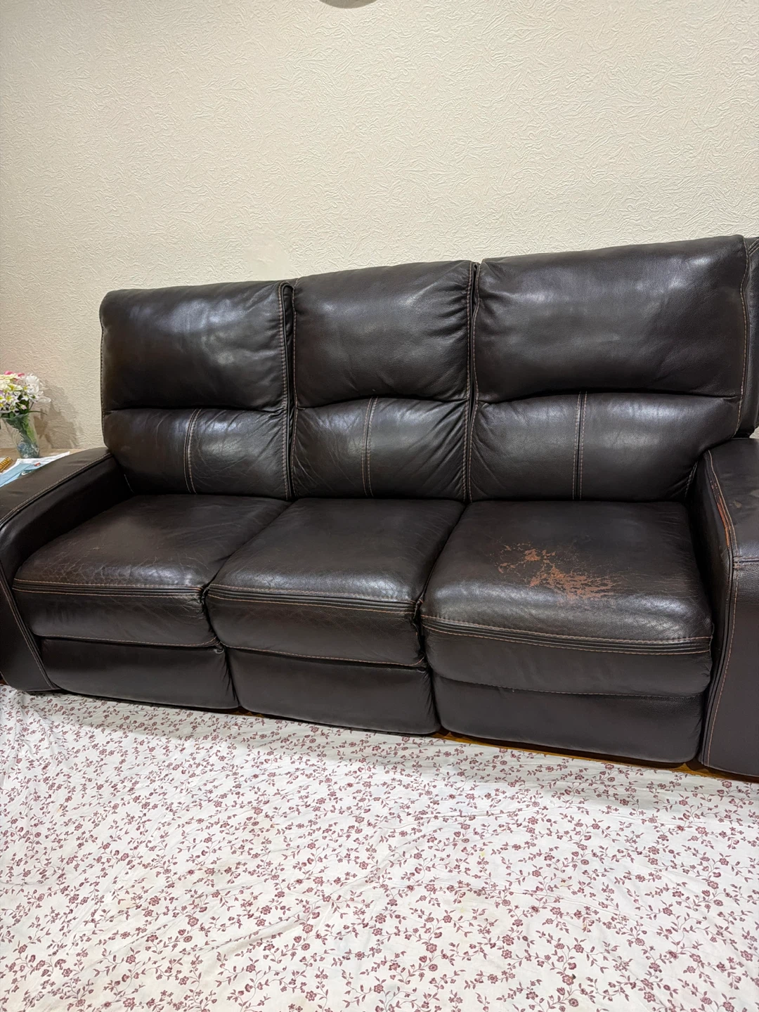Brown Leather Reclining Sofa