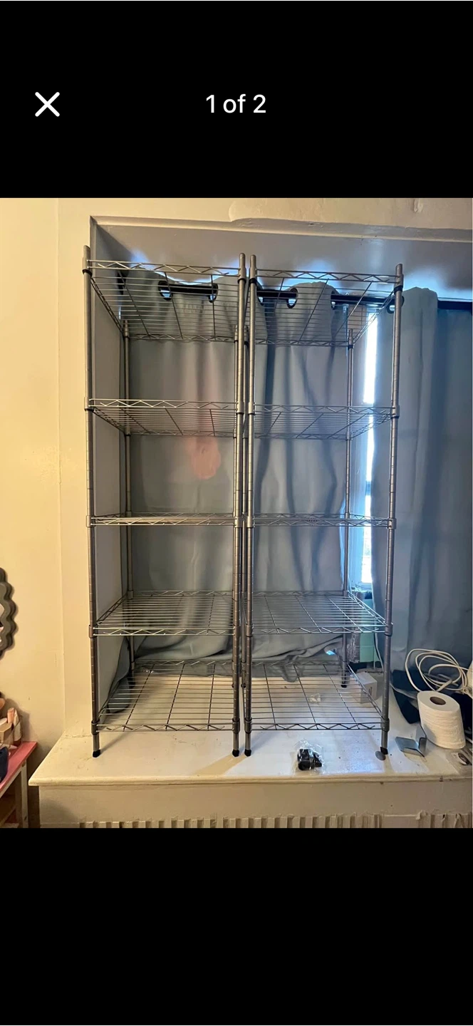 2 metal shelving units