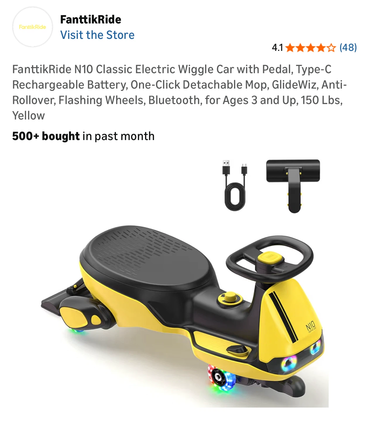 FanttikRide N10 Classic Electric Wiggle Car - Yellow