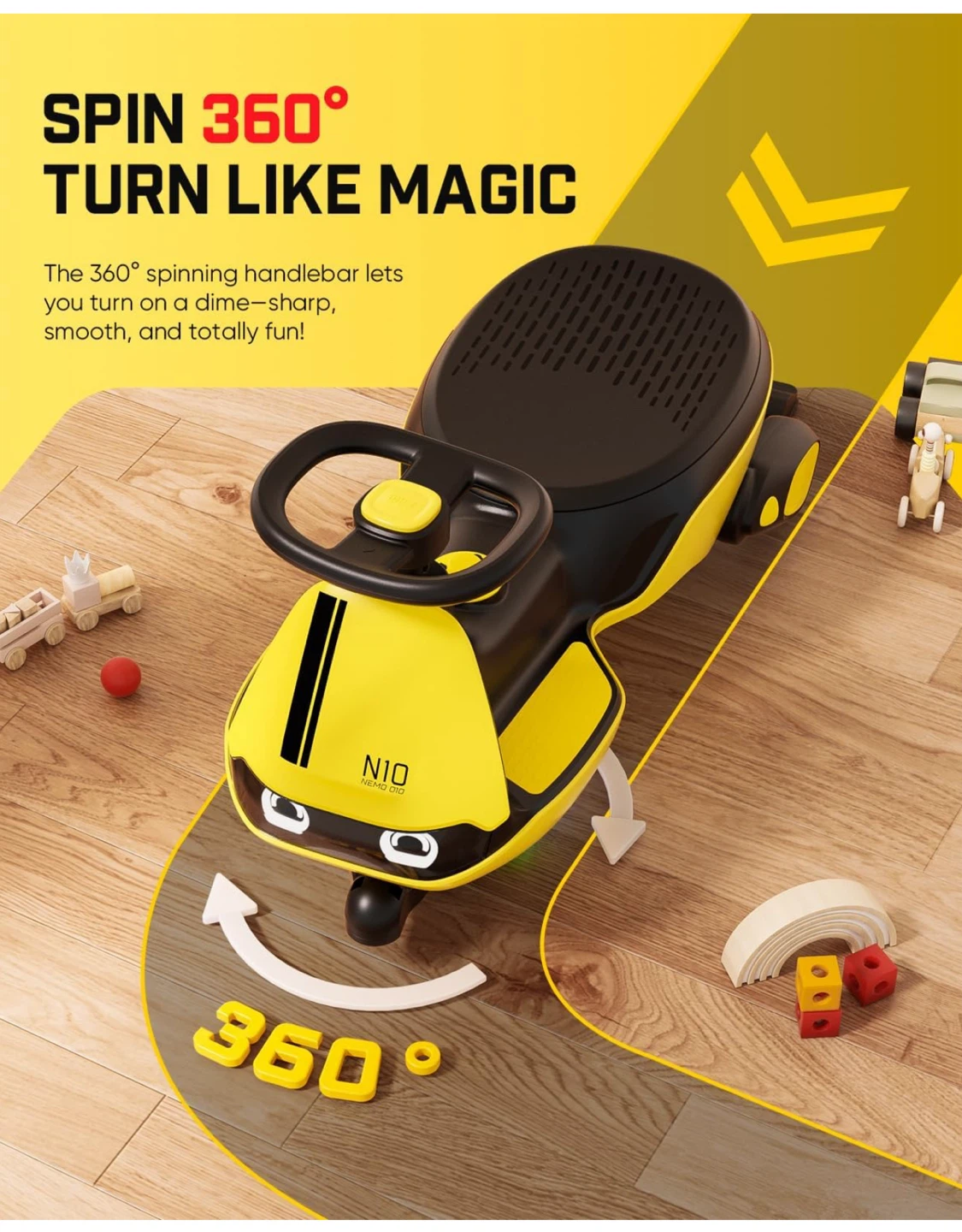 FanttikRide N10 Classic Electric Wiggle Car - Yellow - photo 5