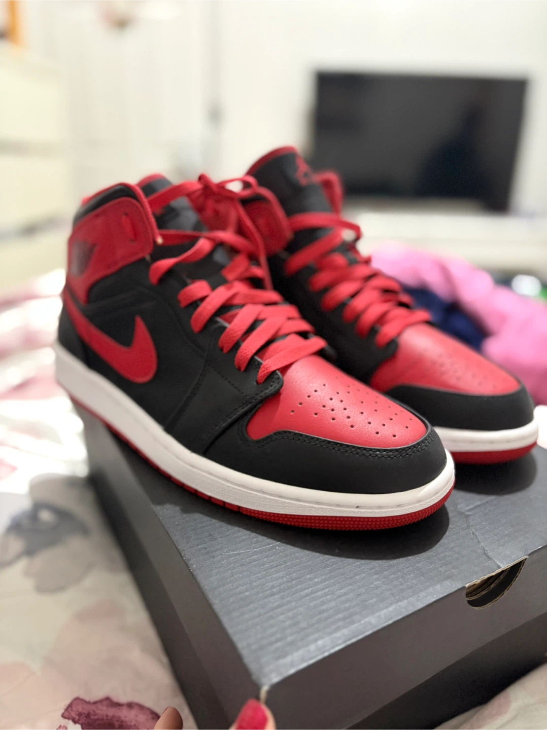 Nike Air Jordan 1 Mid - Black/Red - Size 10 - photo 2