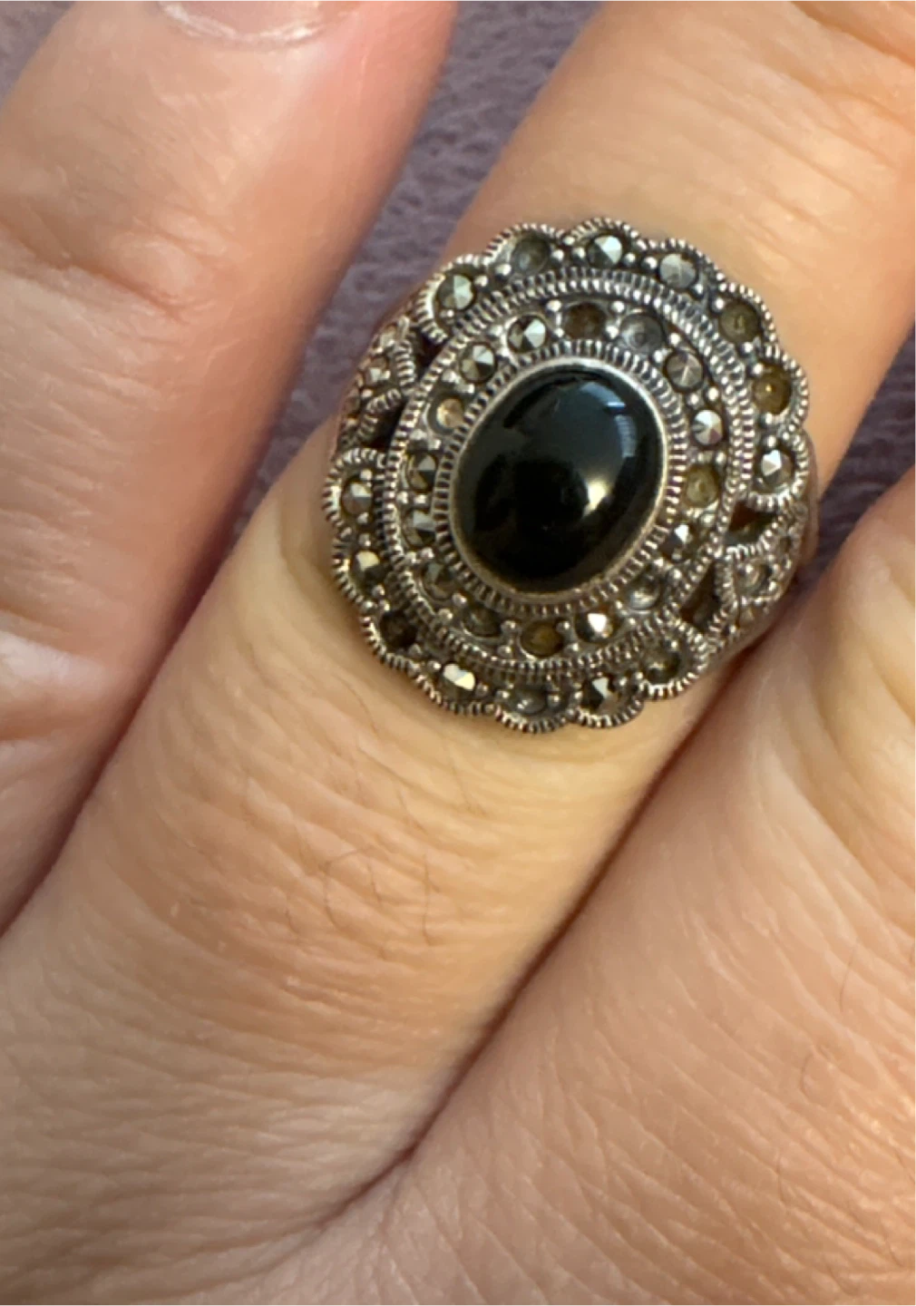 Vintage Marcasite silver 925 & Onyx Ring - photo 3
